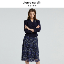 皮尔卡丹女装秋冬醋酸蕾丝拼接时尚浪漫假两件连衣裙P4319E4991N0