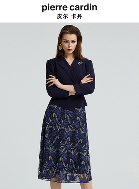 皮尔卡丹女装秋冬醋纤蕾丝拼接时尚浪漫假两件连衣裙P4319E4991N0