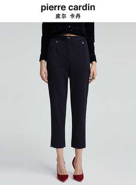 皮尔卡丹女秋款蓝色直筒裤收腰显瘦商务休闲西服裤子P4365T4993N0