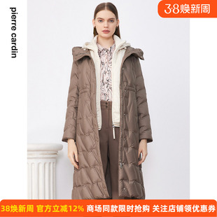 商场同款皮尔卡丹女装羽绒服冬季咖色中长款宴会时尚保暖外套
