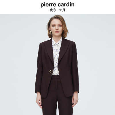 皮尔卡丹女装秋季新款咖色羊毛西装外套商务通勤西服P4101U3960K1