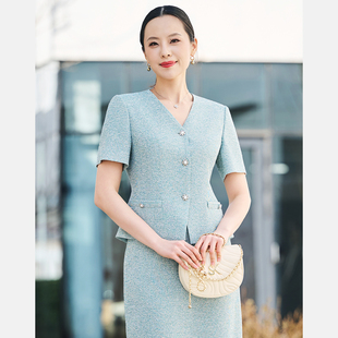 薄款 通勤气质西服上衣P52055L5010G0 绿色短袖 皮尔卡丹女26夏新款