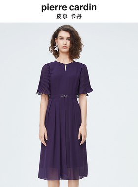 商场同款皮尔卡丹女装夏季新款时尚百褶花苞袖连衣裙P4243D4040Z0