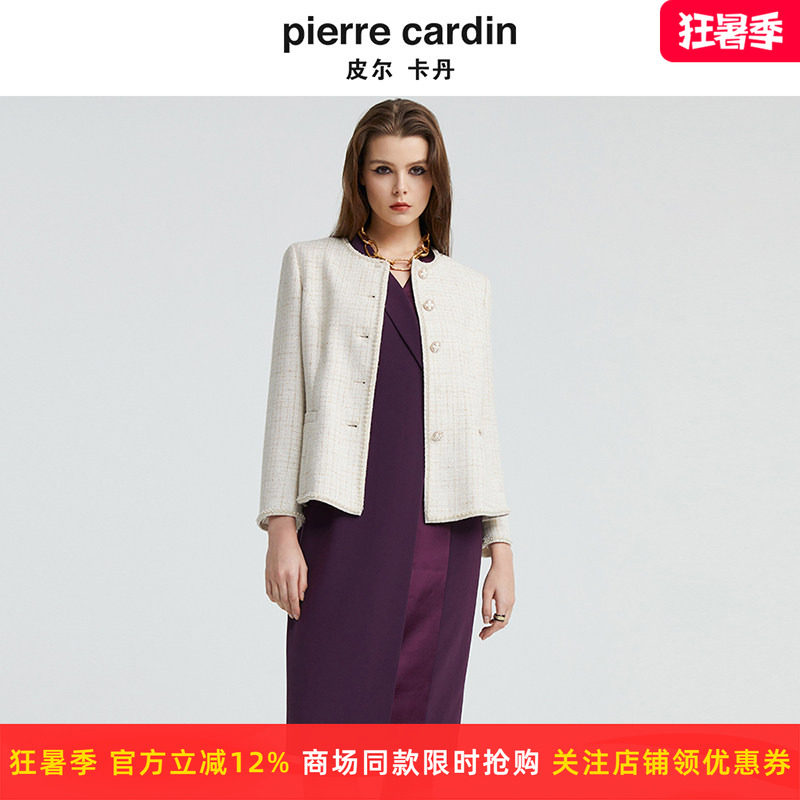 皮尔卡丹女装上衣 小香风短外套春新款双排扣西服 专柜正品