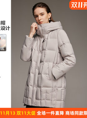 皮尔卡丹女装冬季新款时尚保暖加厚连帽鹅绒羽绒服HFD2515421