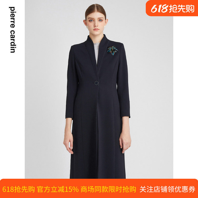 商场同款皮尔卡丹女装风衣国风立领修身通勤中长款风衣