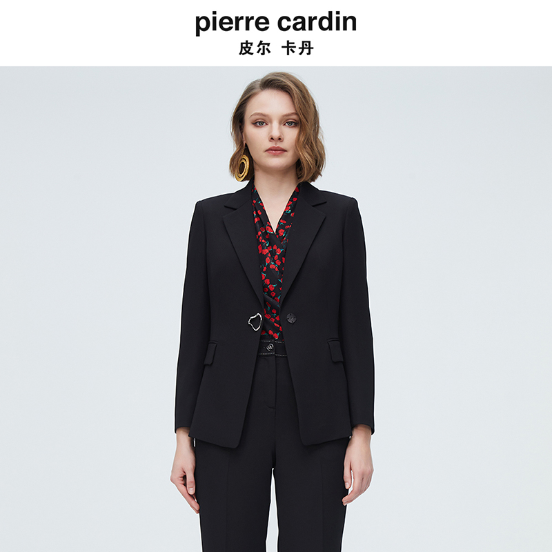 皮尔卡丹女装2025秋季新款黑色都市职场西服外套上衣P4117U4002B0