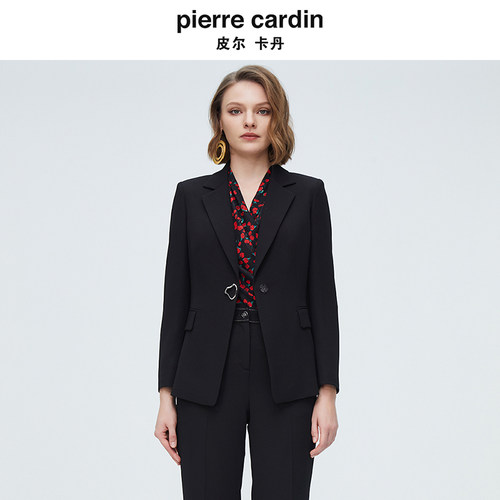 皮尔卡丹女装秋季新款黑色都市职场西服外套上衣P4117U4002B0