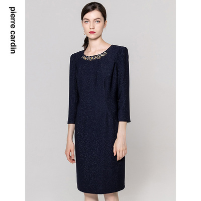 通勤淑女纯色长袖连衣裙