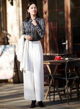 皮尔卡丹女装26年春季新款白色时尚气质显瘦阔腿裤P51034T5004W0