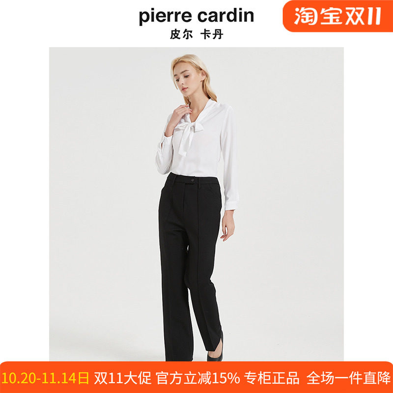 商场同款皮尔卡丹女黑色直筒裤西裤垂感简约通勤休闲职业九分裤