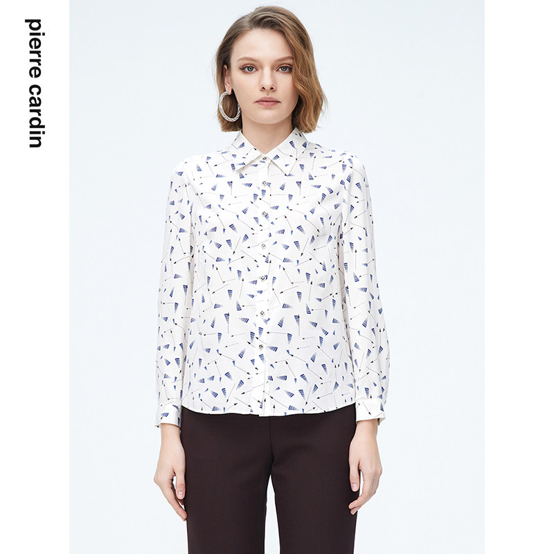 商场同款皮尔卡丹女装清新气质淑女修身通勤百搭长袖衬衫
