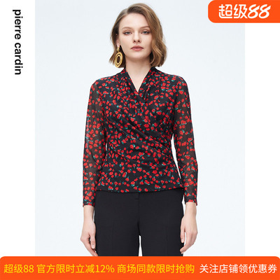 皮尔卡丹女装通勤淑女印花衬衫