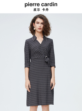 商场同款皮尔卡丹女装新款简约千鸟格修身连衣裙P4127E4056B3
