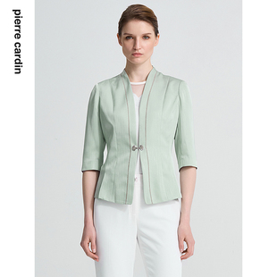 绿色白色长袖 商场同款 新款 春季 西服外套精致上衣 皮尔卡丹女装