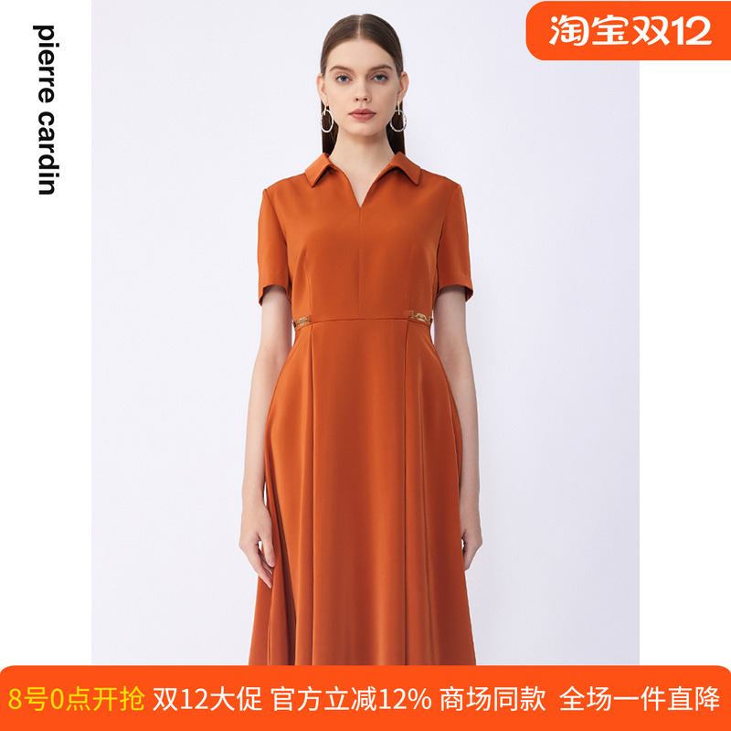 通勤淑女A摆裙纯色连衣裙