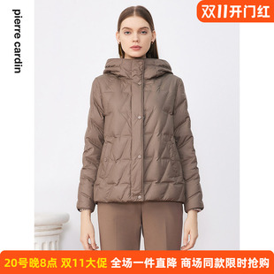 商场同款皮尔卡丹女装冬季新款咖色菱形格羽绒服时尚气质保暖外套