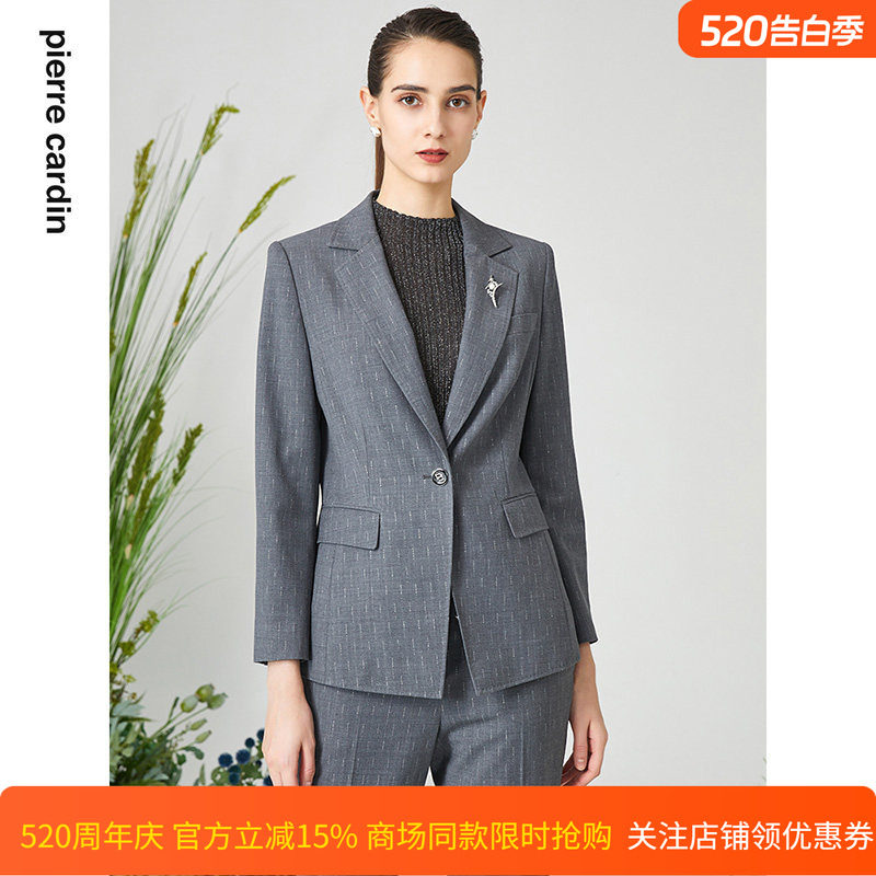 商场同款皮尔卡丹女装西服商务高级感羊毛亮葱商务上衣外套