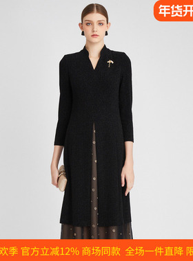 皮尔卡丹女装秋季新款小立领假两件西服式拼接连衣裙P3112E2846B0