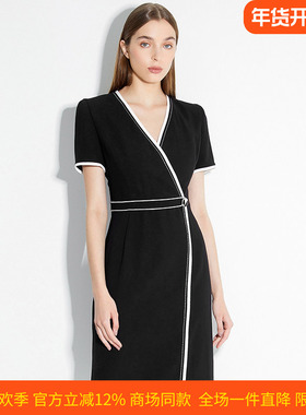 皮尔卡丹女装简约知性修身通勤干练气质连衣裙P1221D1032B0