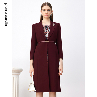 商场同款皮尔卡丹女装连衣裙秋季新款红色假两件端庄气场裙子