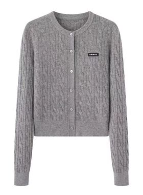 艾家商场同款2025冬季新款毛衣圆领短款羊毛针织开衫女款AR804149