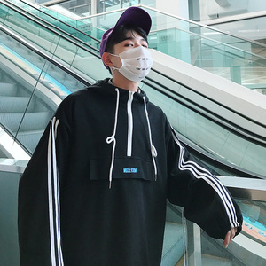 XZ216-WY01-P58 2018男士秋冬新款卫衣连帽印花字母条纹三条杠 黑图片