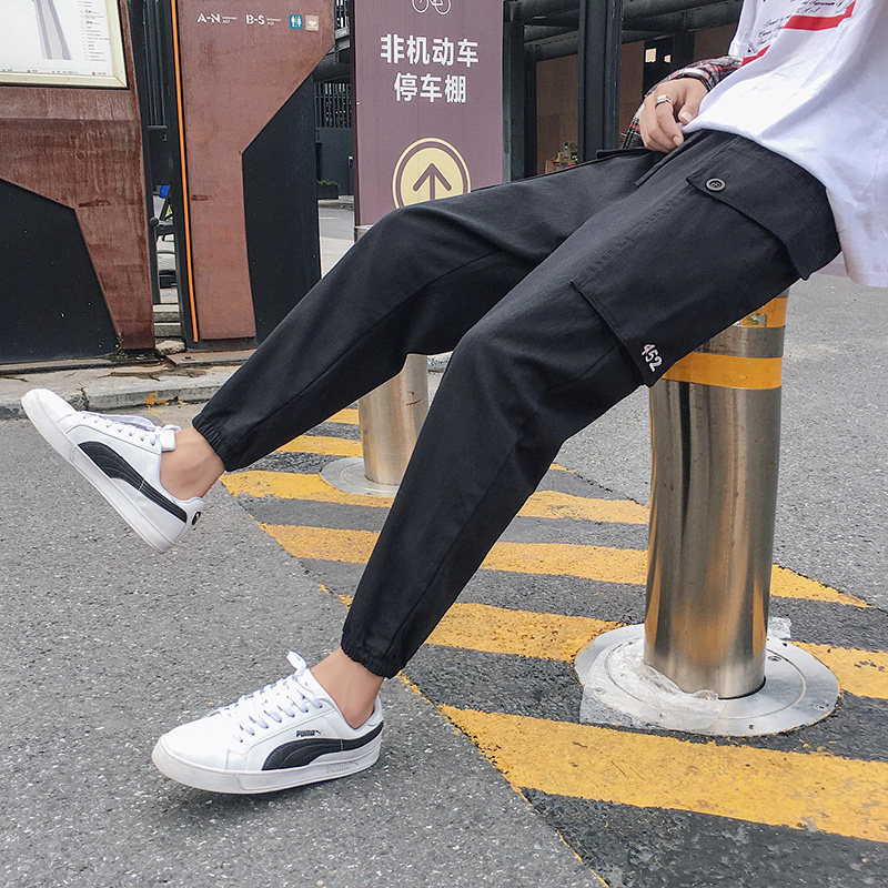 XZ216-K02-P55【M-5XL】2018男士休闲宽束脚裤大口袋刺绣 黑图片