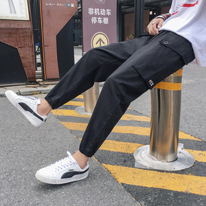 XZ216-K02-P55【M-5XL】2018男士休闲宽束脚裤大口袋刺绣 黑图片