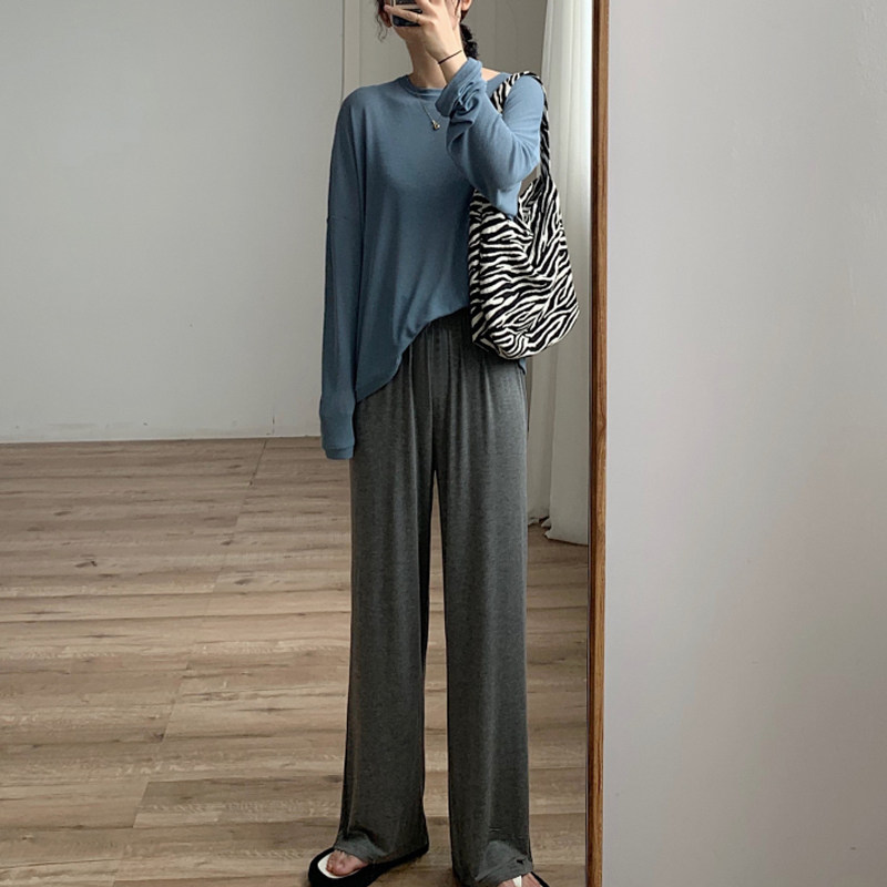 新品孕妇裤子春夏季薄款莫代尔阔腿裤外穿直筒休闲裤黑Z色九分宽