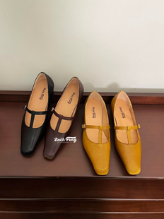 ZACHPENG法式玛丽珍鞋女2025春秋方头低跟粗跟中跟真皮浅口单鞋女