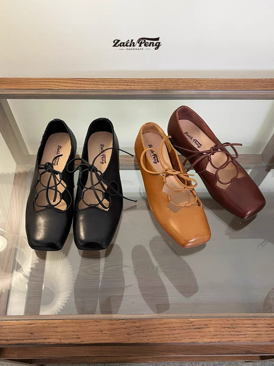 ZACH PENG法式复古交叉绑带玛丽珍鞋女罗马风配裙子气质方头单鞋