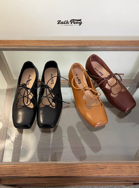 ZACH PENG法式复古交叉绑带玛丽珍鞋女罗马风配裙子气质方头单鞋