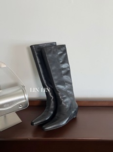 zachpeng不过膝高筒靴子2025年新款真皮小个子内增高骑士长筒靴女