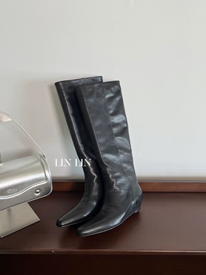 zachpeng不过膝高筒靴子2025年新款真皮小个子内增高骑士长筒靴女