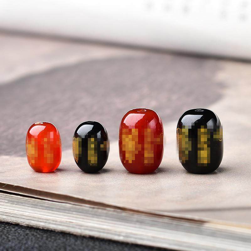 2026红玛瑙烫金刻字桶珠配件 玛瑙本命年配饰 diy饰品配珠