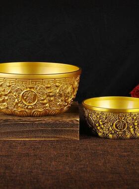 2026加厚实心黄铜聚宝盆摆件复古做旧浮雕金铜钱元宝纯铜米缸客厅