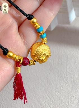 2026新中式古法沙金龙珠绿松石项链高保色女龙凤呈祥龙纹转运珠锁