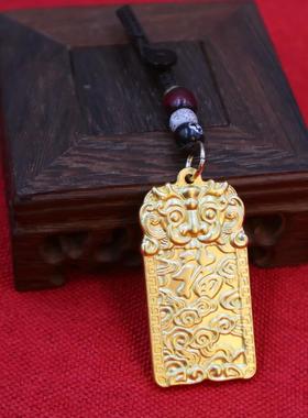 2026古法麒麟祥云吊坠沙金平安无事牌招财纳福项链男吊牌颈坠