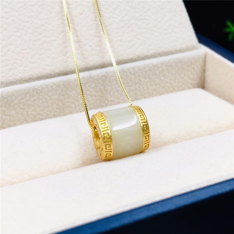 2025超神曜 古法金镶玉转运珠路路通 和田玉吊坠 男女款白玉情侣