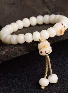 2026热卖款炭烧白玉菩提根猫爪招财猫手串小馒头手捻手持时尚文玩
