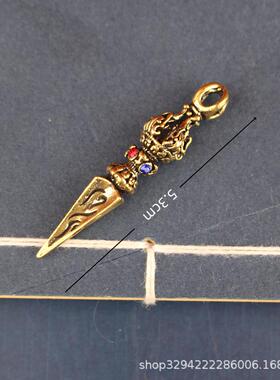 2026复古黄铜钥匙扣纯铜手工金刚降魔杵汽车钥匙链小挂件吊坠饰品