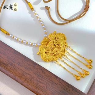 2026妮鑫手作古法沙金天子门生吊坠女纯手工仿南洋贝珠编绳项链高
