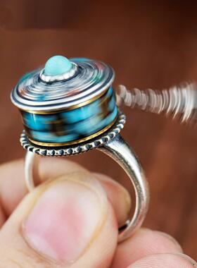 2026藏式转轮戒指女可旋转动个性开口六字真言复古时尚感指环男