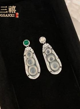 2026天然冰种玉髓吊坠翡翠色福豆少女玉石镶银色四季豆玛瑙项链子