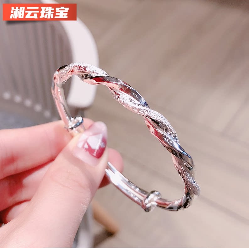 湘云 足银手镯 正品纯银麻花手镯手工年轻时尚推拉手镯25克