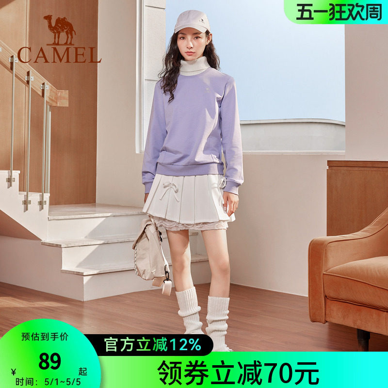 骆驼套头圆领卫衣女新款薄款情侣宽松休闲女装薄款运动服长袖上衣