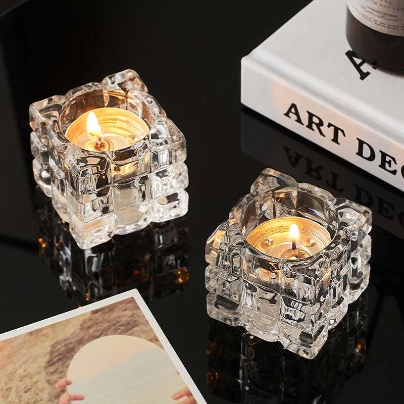 玻璃蜡烛烛台摆件餐桌家用透明水晶蜡烛台高级感欧式复古浪漫装饰-封面