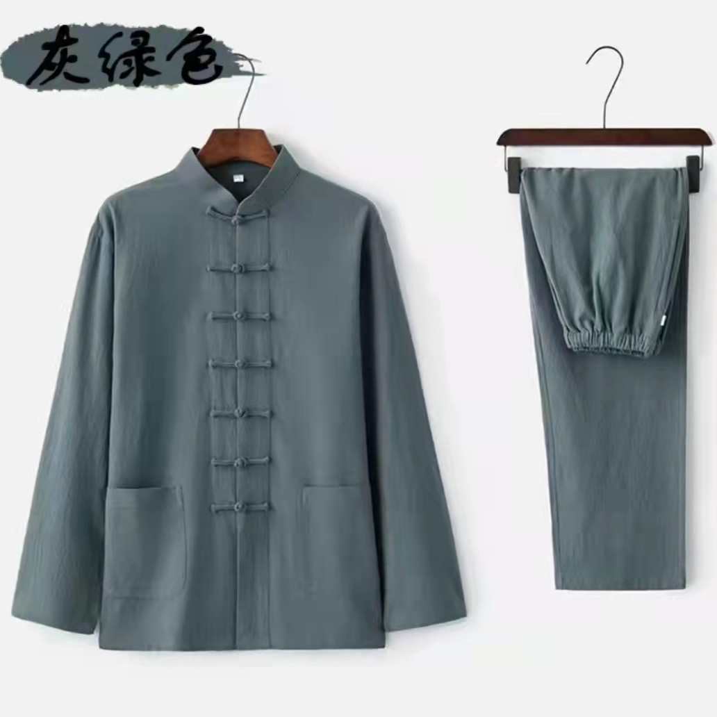 唐装男士棉麻长袖+裤子套装中国风复古汉服居士服春秋男装禅服