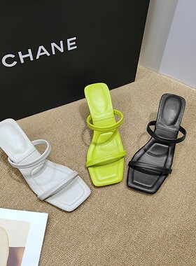 清仓网红高跟外穿凉拖鞋女夏细跟性感一字带仙女风时装罗马凉鞋